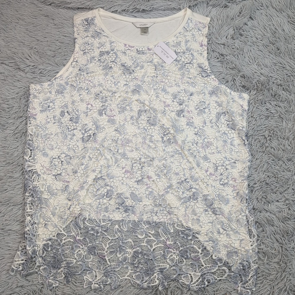 CJ Banks Shirt Womens 1X Blue Blouse Tunic Lace Comfort Casual‎ Lightweight New